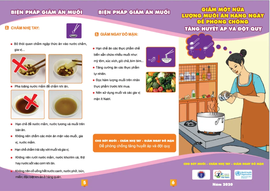 Tờ rơi Giảm một nửa lượng muối ăn hằng ngày để phòng chống Tăng huyết áp và Đột quỵ