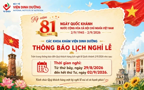 Thông báo Lịch nghỉ lễ Quốc Khánh 2/9/2026 của Trung tâm Khám Tư vấn, Phục hồi Dinh dưỡng và Kiểm soát Béo phì năm