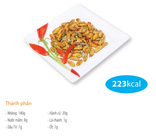 Stir-fried silkworm pupae with kaffir lime leaves